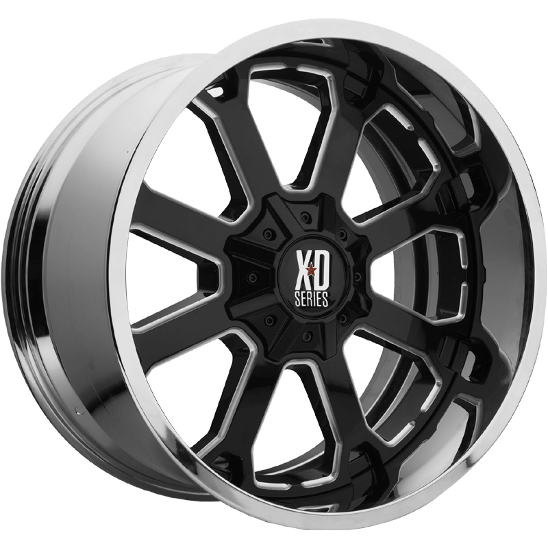 XD202 BUCK 25 Gloss Black Milled Center Chrome Lip Wheel