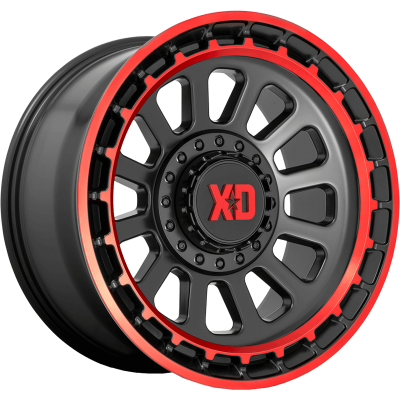 XD856 OMEGA Satin Black Machined Lip With Red Tint Wheels